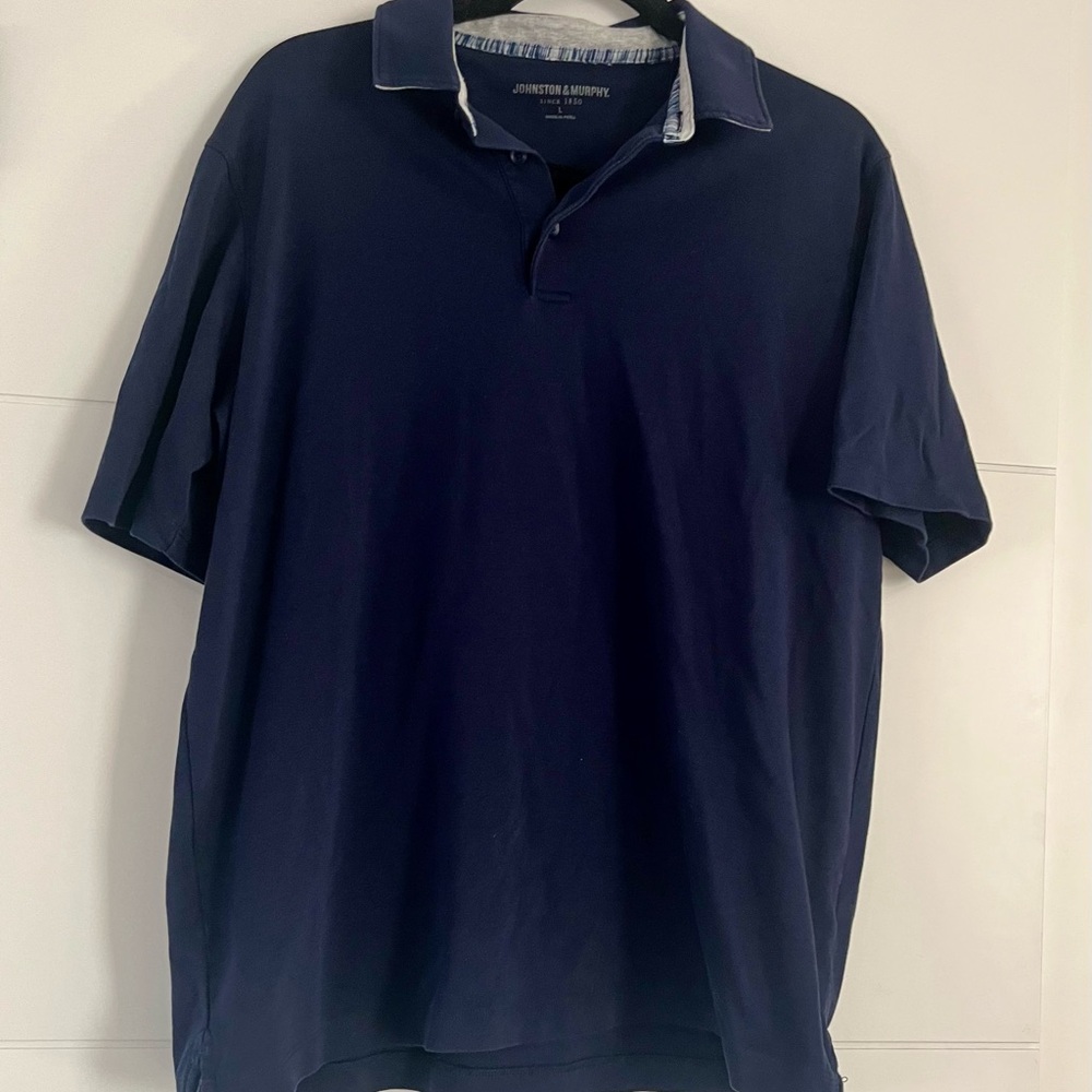 NWOT Johnston & Murphy Dark Blue Short Sleeve Polo Shirt, Men’s Large Cotton Top